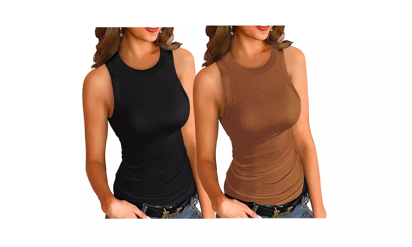 2Pack Women Sleeveless Basic Slim Knit Ribbed Tank Tops