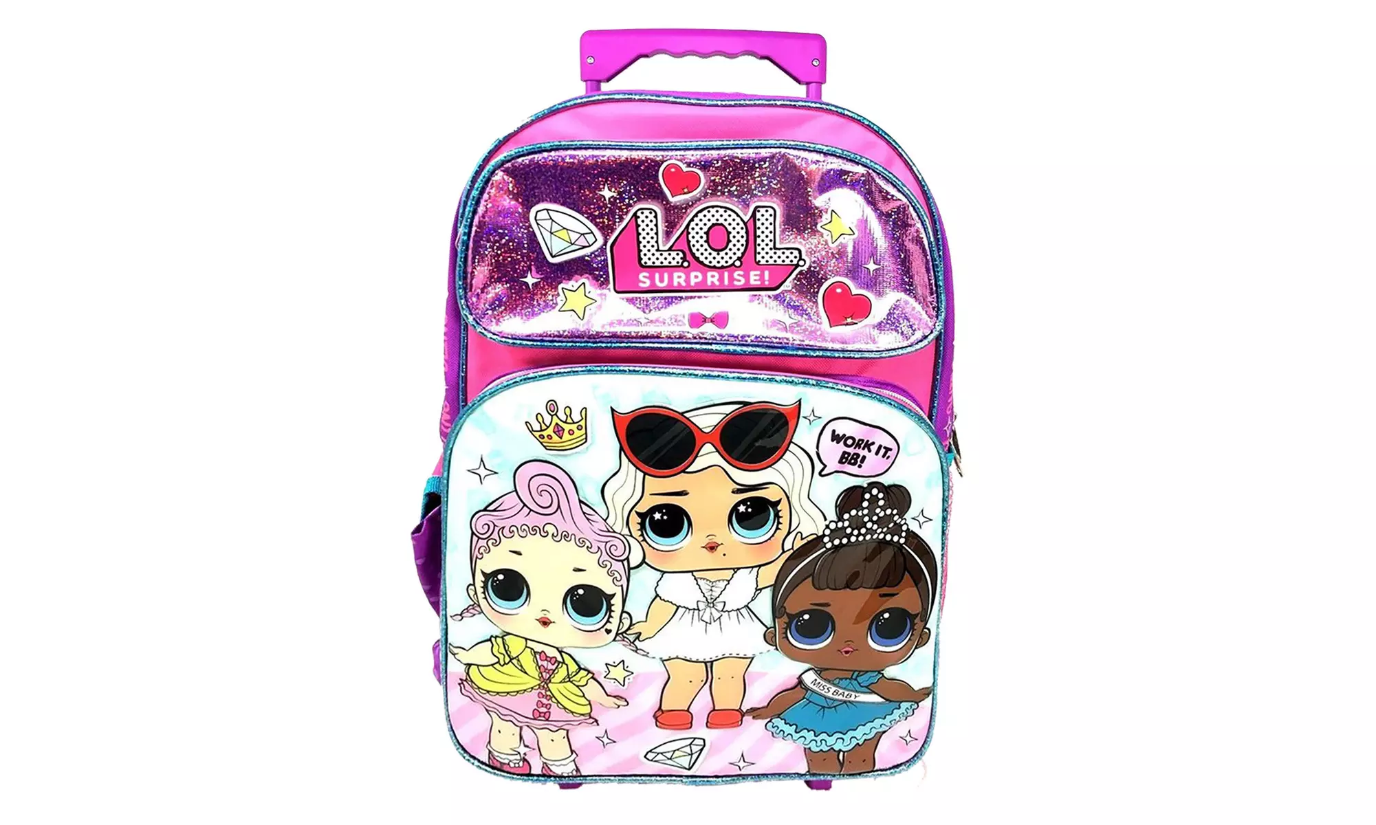 L.O.L Surprise! Large School Rolling Backpack 16" Girls Bag Pink LOL Bag Purple  - Primary Image