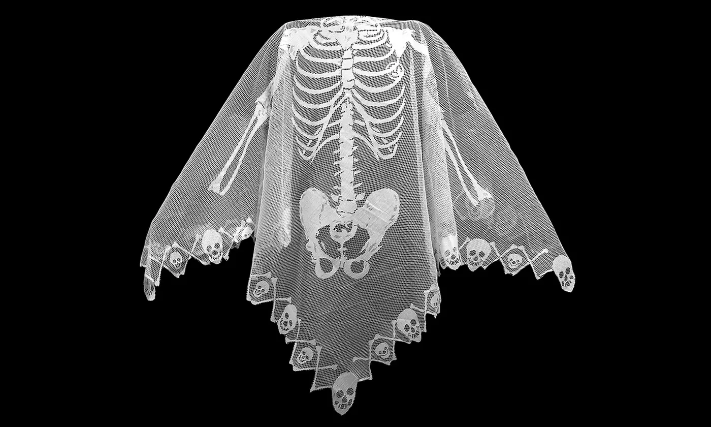 White Scarf Lace Skeleton Poncho Skull Spider Web Halloween Party Costume Decor