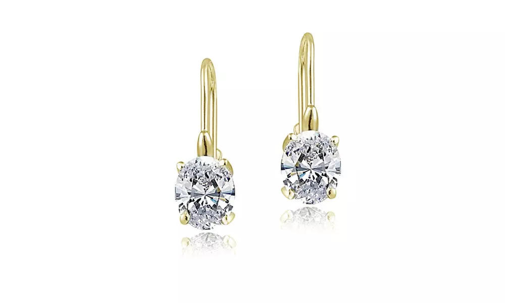 Yellow Gold Flash Sterling Silver Cubic Zicronia 8x6mm Oval Leverback Earrings  - Primary Image