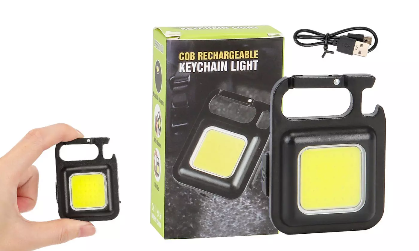 LED COB Flashlight Rechargeable Keychain Flashlights with Bracket Bottle Opener - Primary Image