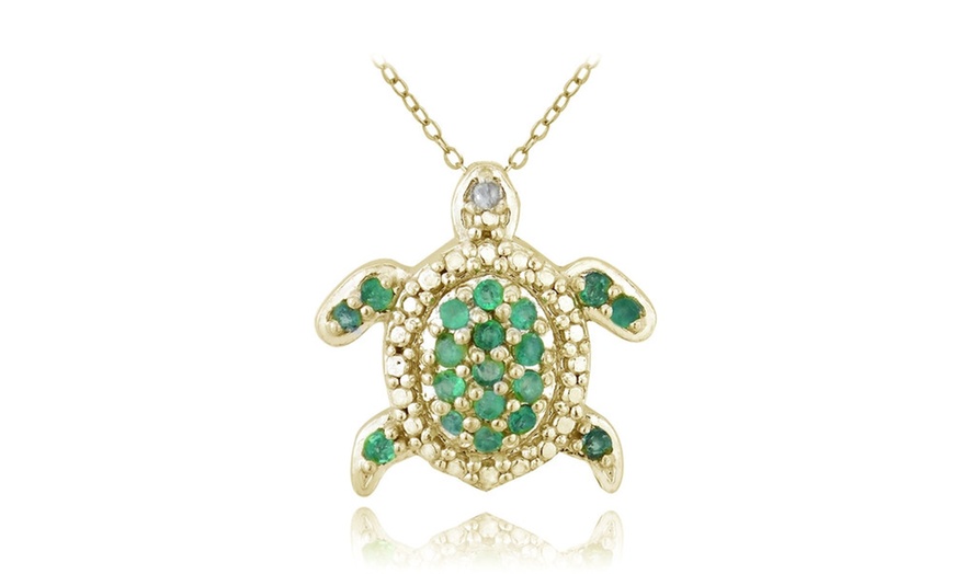 Emerald & Diamond Accent Turtle Necklace in 18K Gold over Silver | Groupon