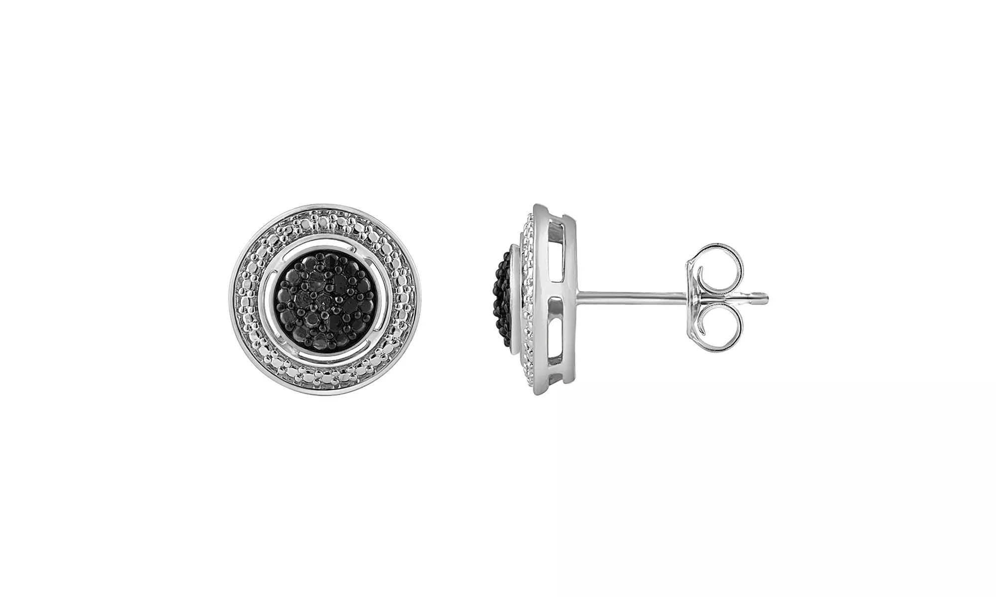 Sterling Silver 0.10 CT Black Round Halo Stud Earring Jewelry for Women