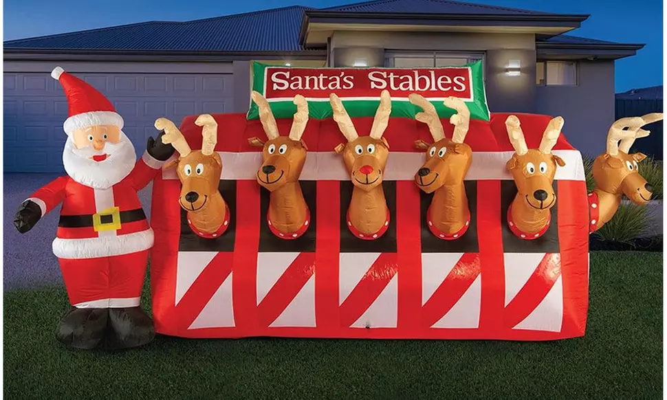 12ft Christmas LED Inflatable Reindeer Stable - Primary Image