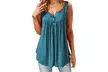Women's Summer Solid Color Pleated Sleeveless Casual T-shirt Button Vest - Second Medium