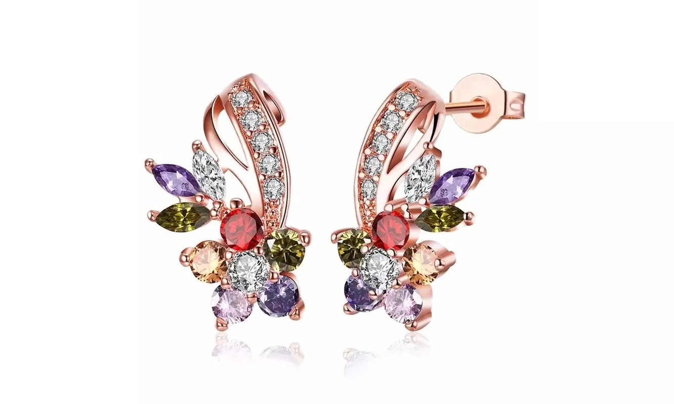 Women White Crystal Zircon Stud Earrings Color Flower Earing Wedding Jewelry - Primary Image