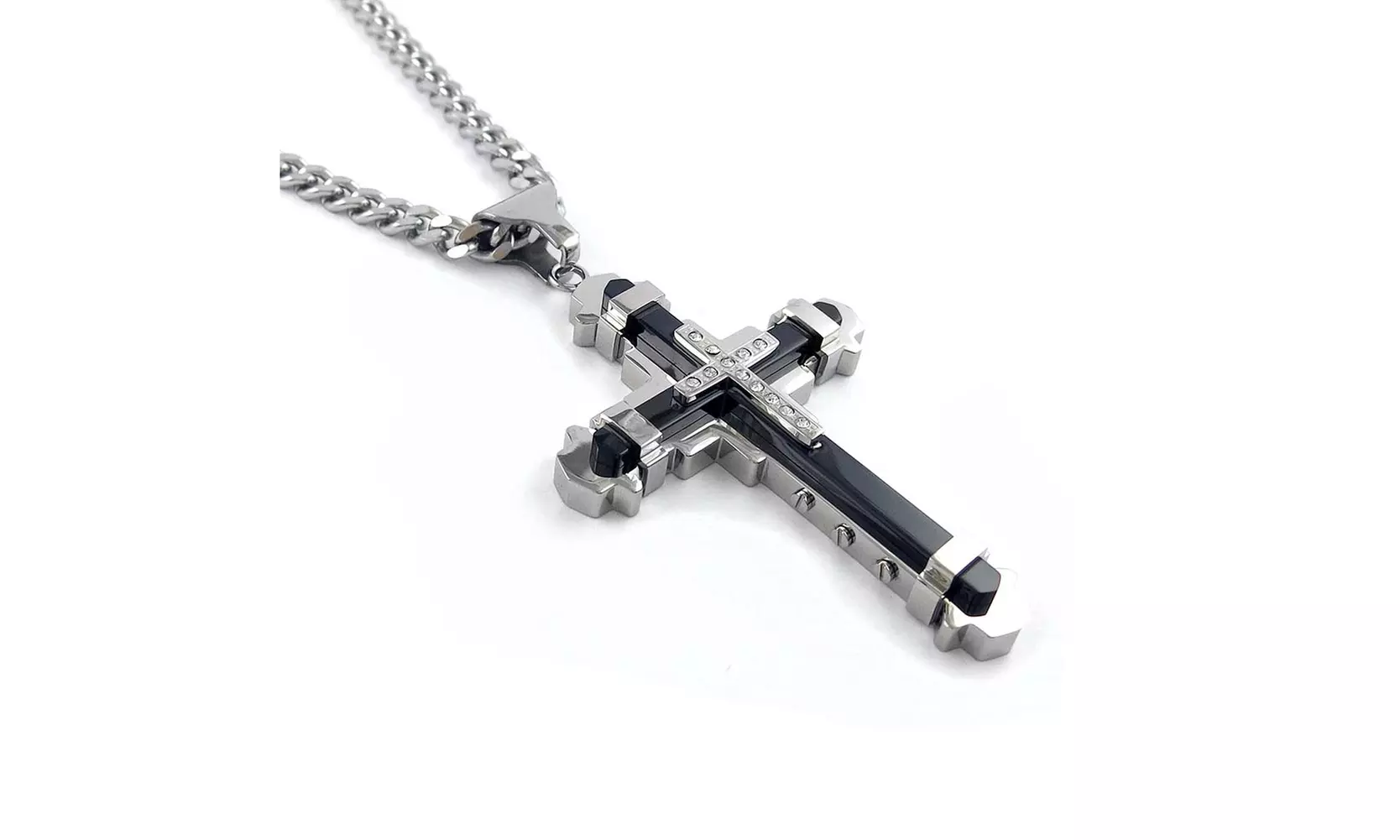 Men's Cross Necklaces in Stainless Steel With Matching 24" Inch Curb Chain