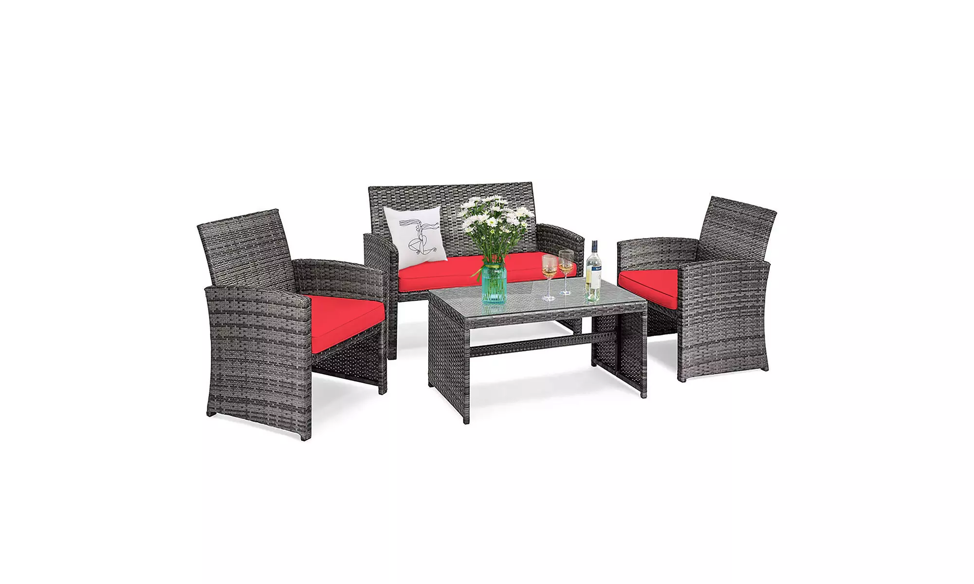 Costway 8PC Patio Rattan Furniture Set Glass Table Top Cushioned Sofa - Primary Image