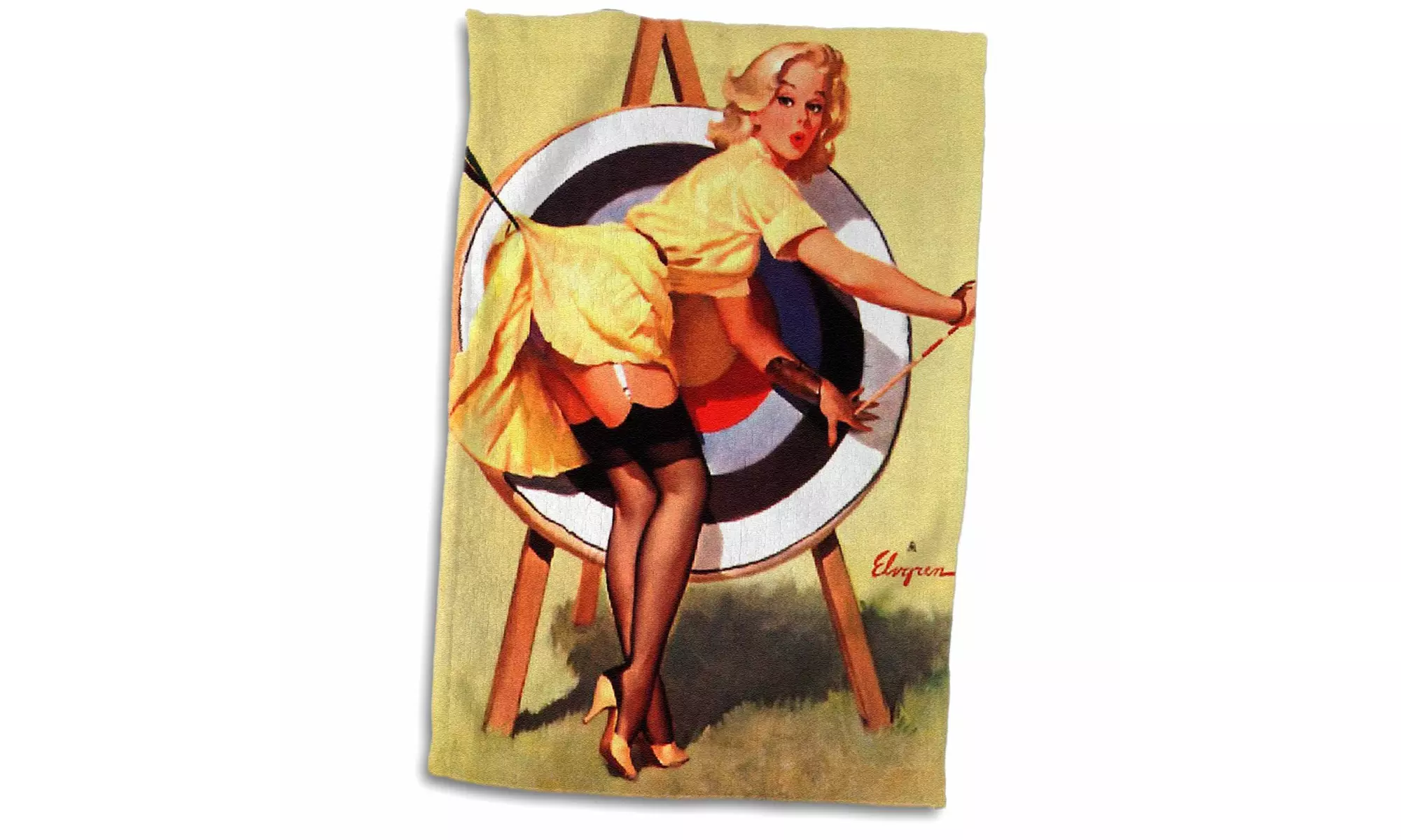  Towel - Print of Elvgren Pinup Near Miss Archery - 15 by 22-inches  - Primary Image