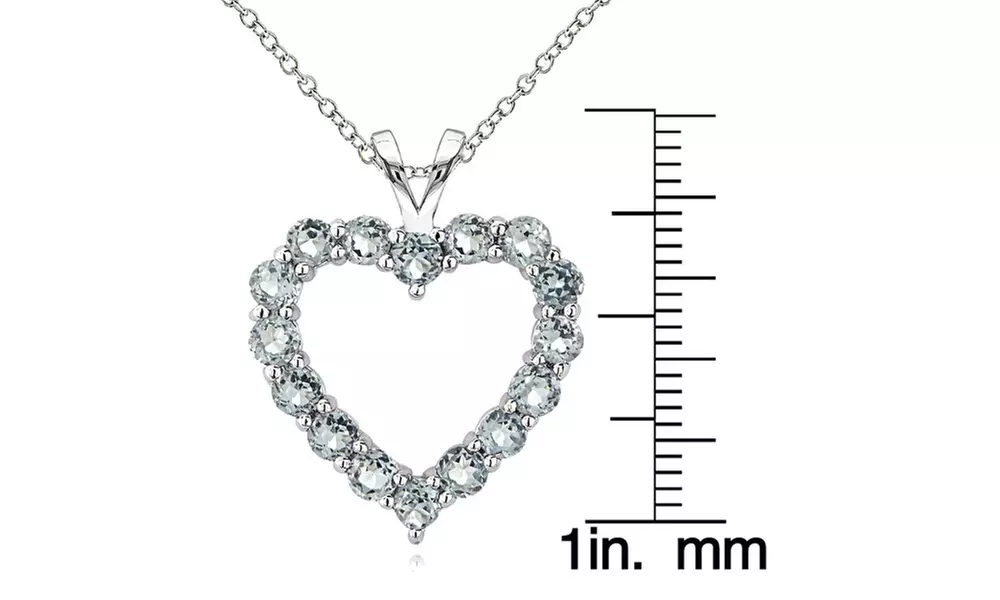 Light Aquamarine Open Heart Pendant Necklace in Sterling Silver - Second Medium