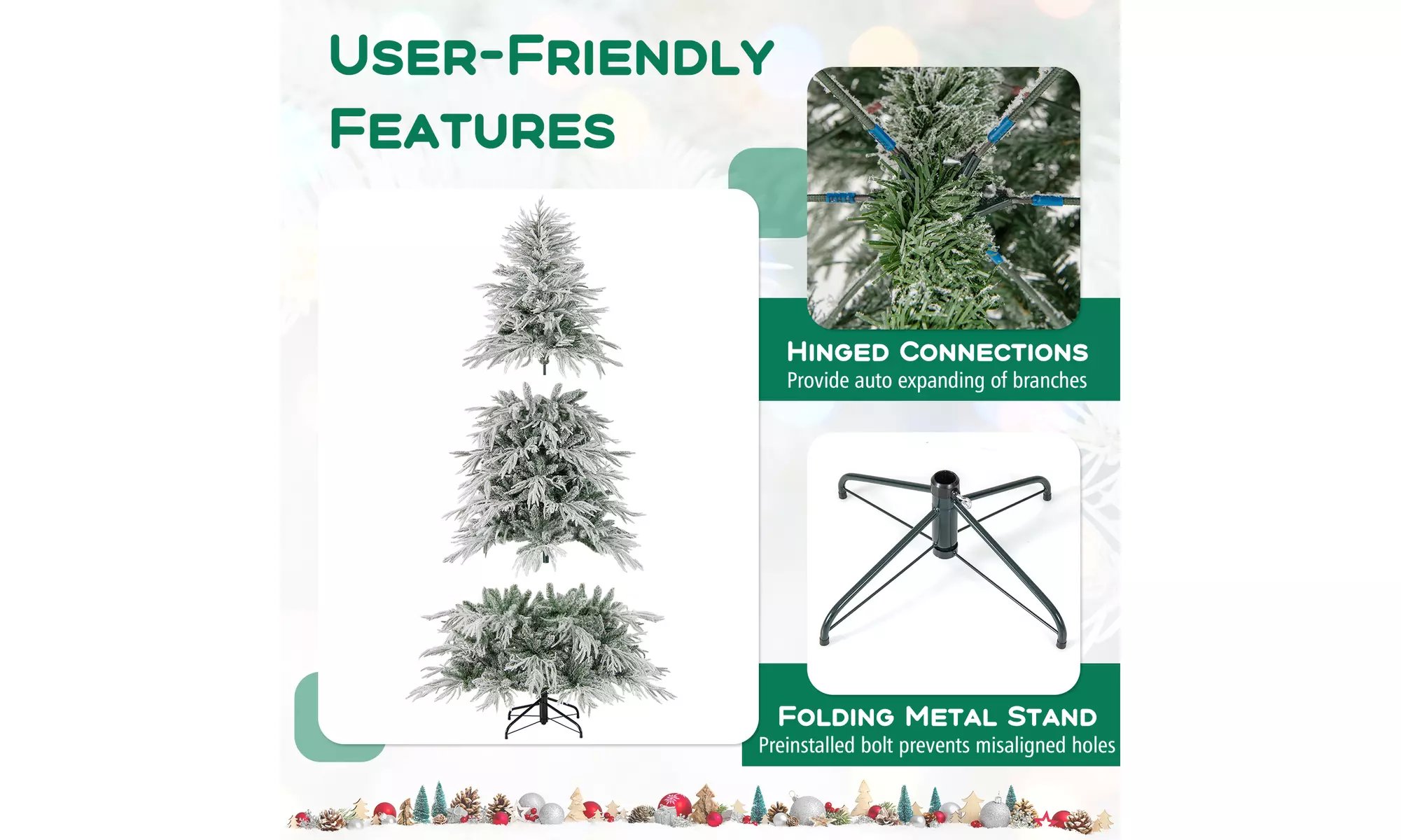 Costway Pre-Lit Artificial Christmas Tree with Branch Tips | Warm White LED Lights | Easy Setup & Home Decor