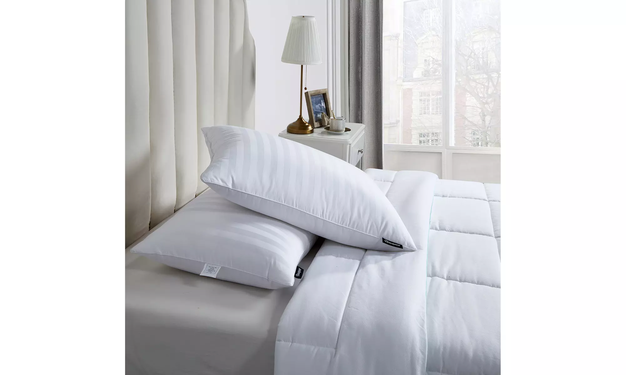 BeautyRest 500tc Damask Strip US Grown Cotton Goose Feather & Down Pillow