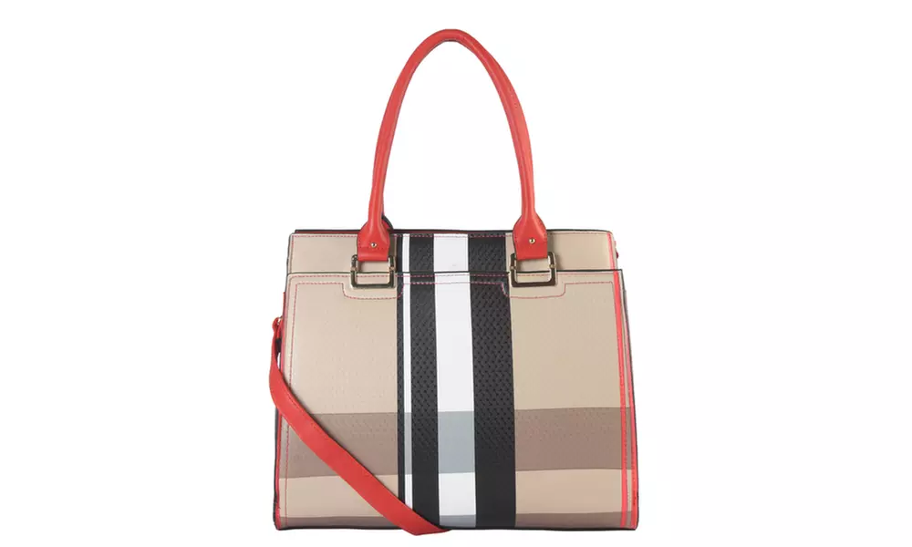 Diophy Plaid Pattern Multi Spaced Large Structured Tote - Second Medium