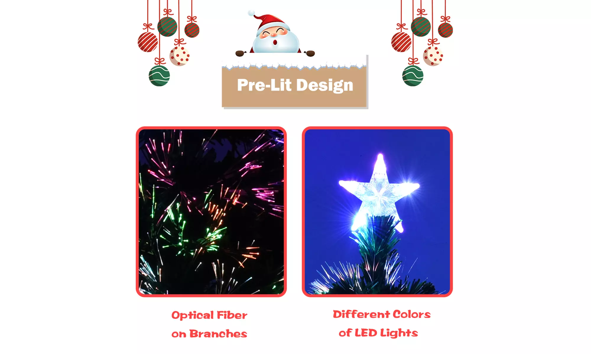 Costway 6' Pre-Lit Fiber Optic Artificial Christmas Tree w/Multi-Color Lights