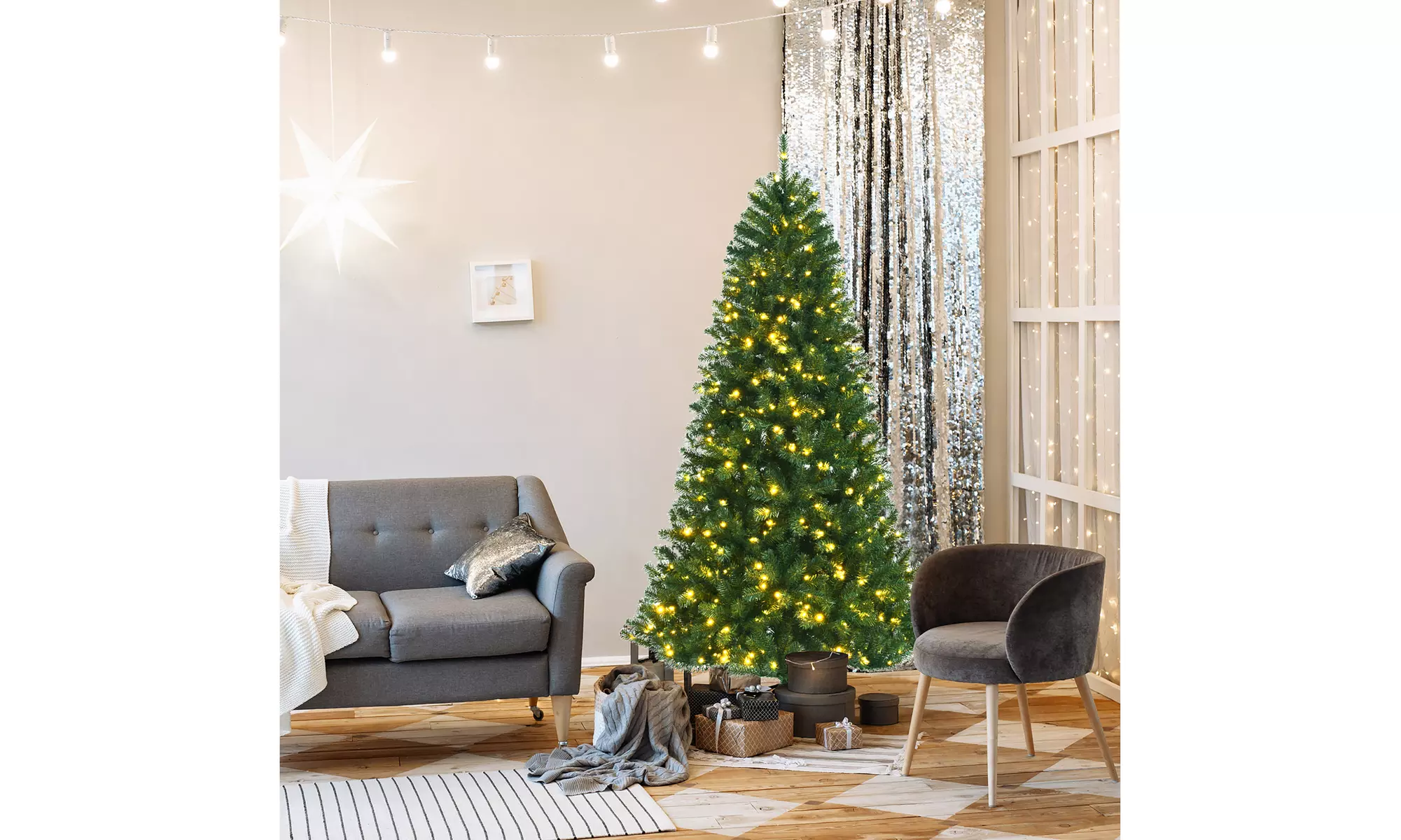 Costway 6ft Pre-lit Hinged Christmas Tree w/ Remote Control & 9 Lighting Modes - Primary Image