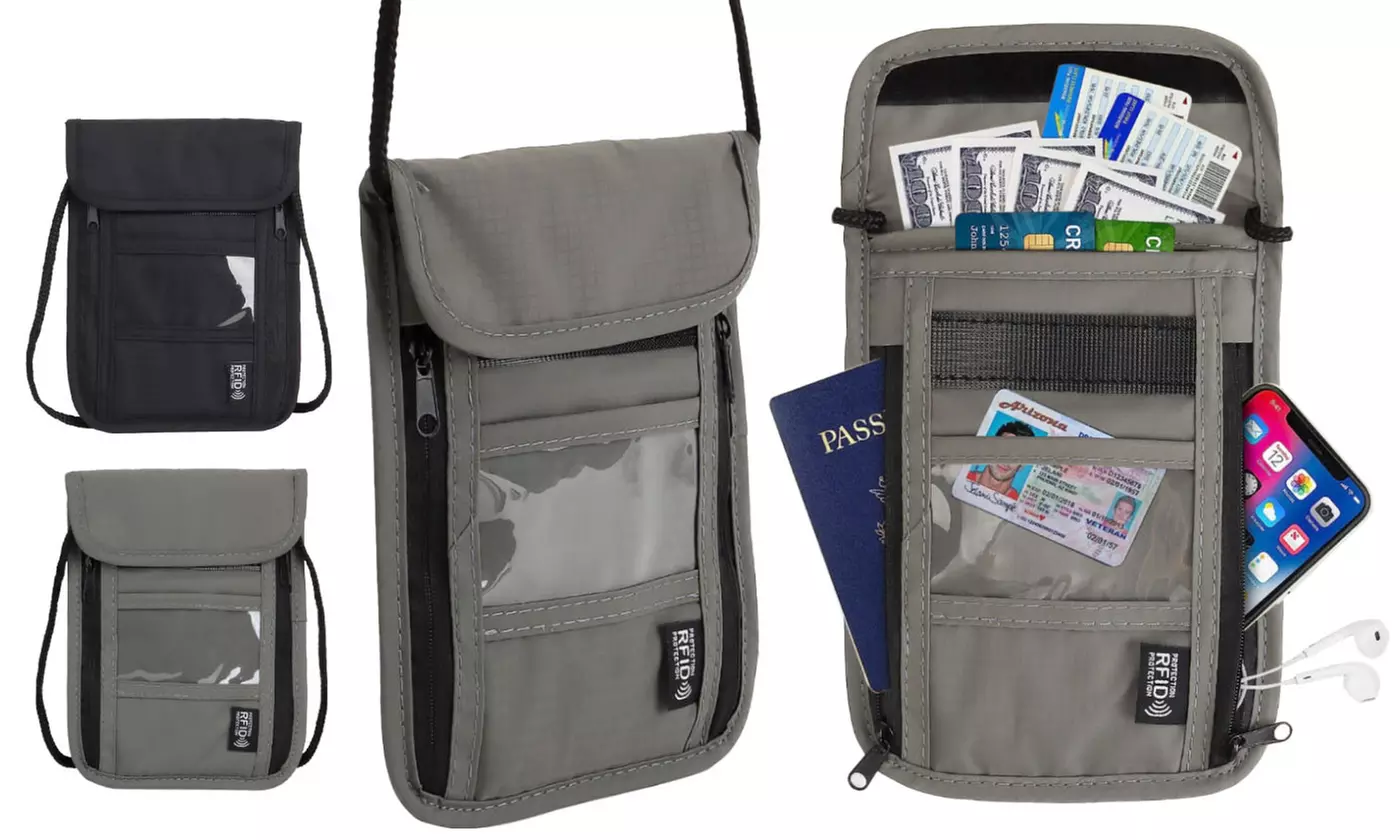 Travel Neck Wallet Passport Holder Neck Pouch with RFID Blocking Security - Primary Image
