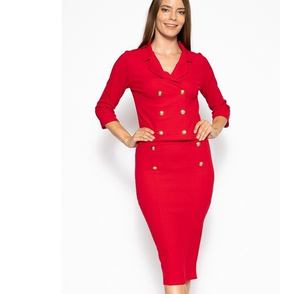 red pencil skirt suit