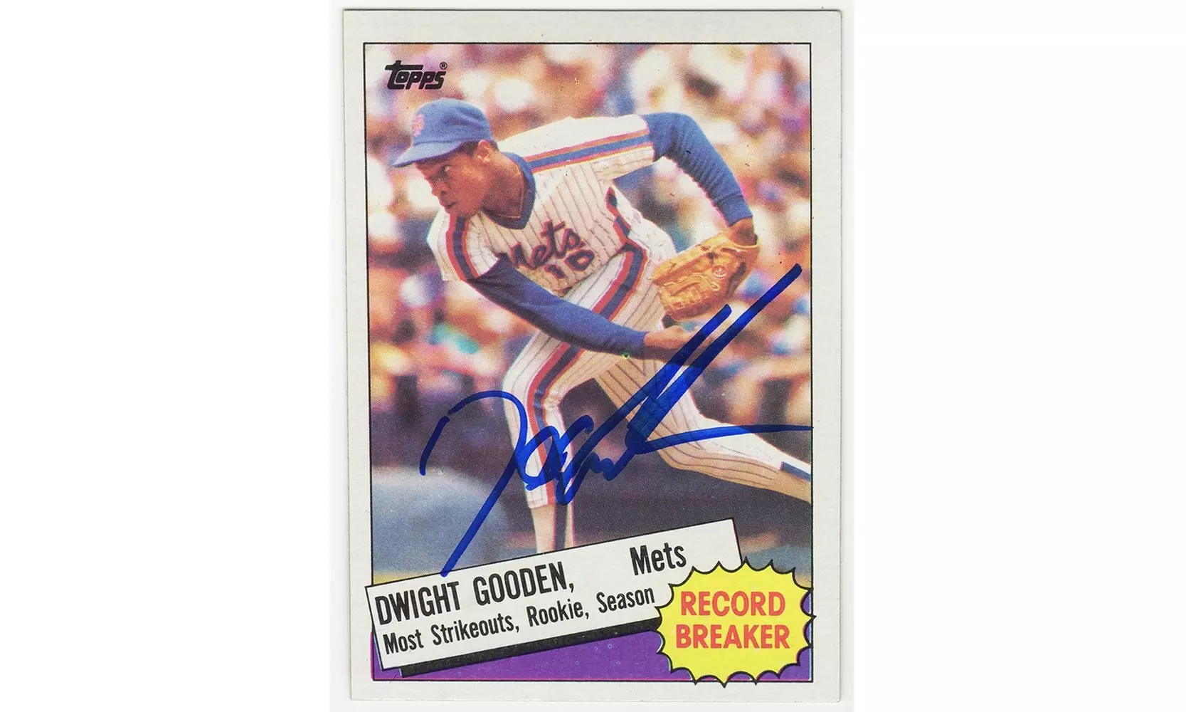 Dwight Gooden Signed Mets 1985 Topps Record Breaker Baseball Trading Card #3 - Primary Image