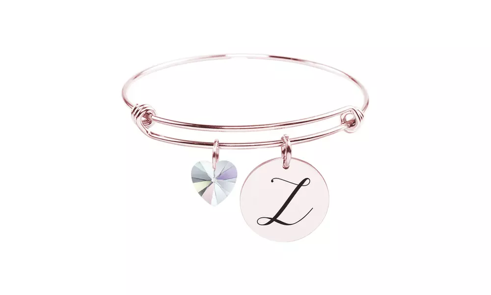 Pink Box Stainless Steel Initial Bracelet made with Austrian Crystals - Second Medium