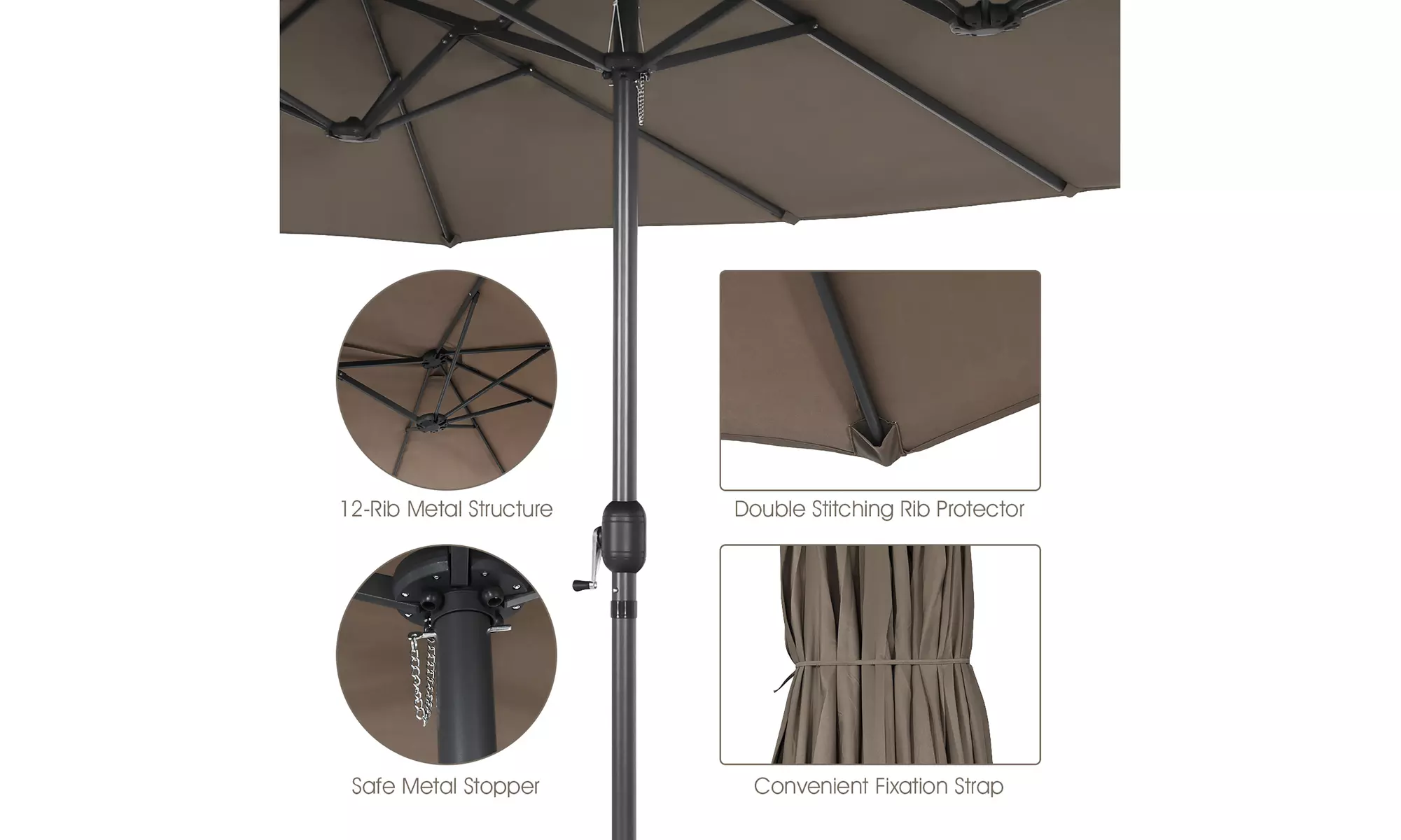 Costway 15FT Patio Double-Sided Umbrella Crank Outdoor Garden Market Sun Shade