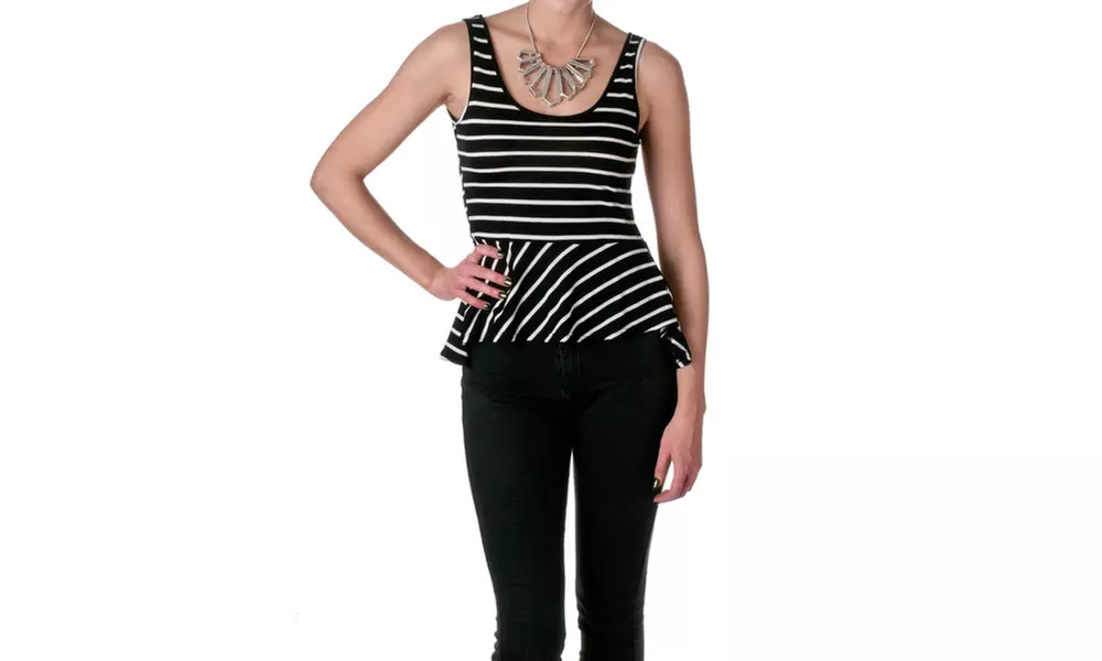 DNA Couture Womens Striped Peplum Tank 7757T - Primary Image