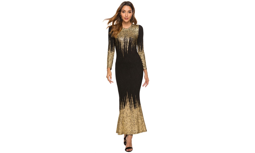 Image 8: 2019 New Style Dress Bronzing Printed Slim Fit Long-sleeved Dress