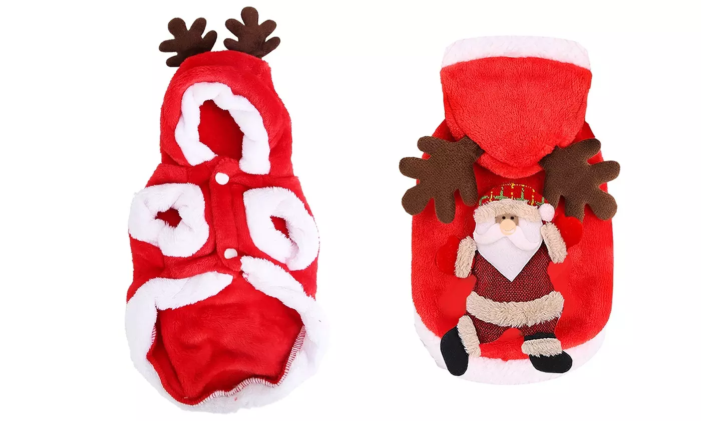 Pet Christmas Costume with Santa Claus and Reindeer Antlers for Dogs and Cats
