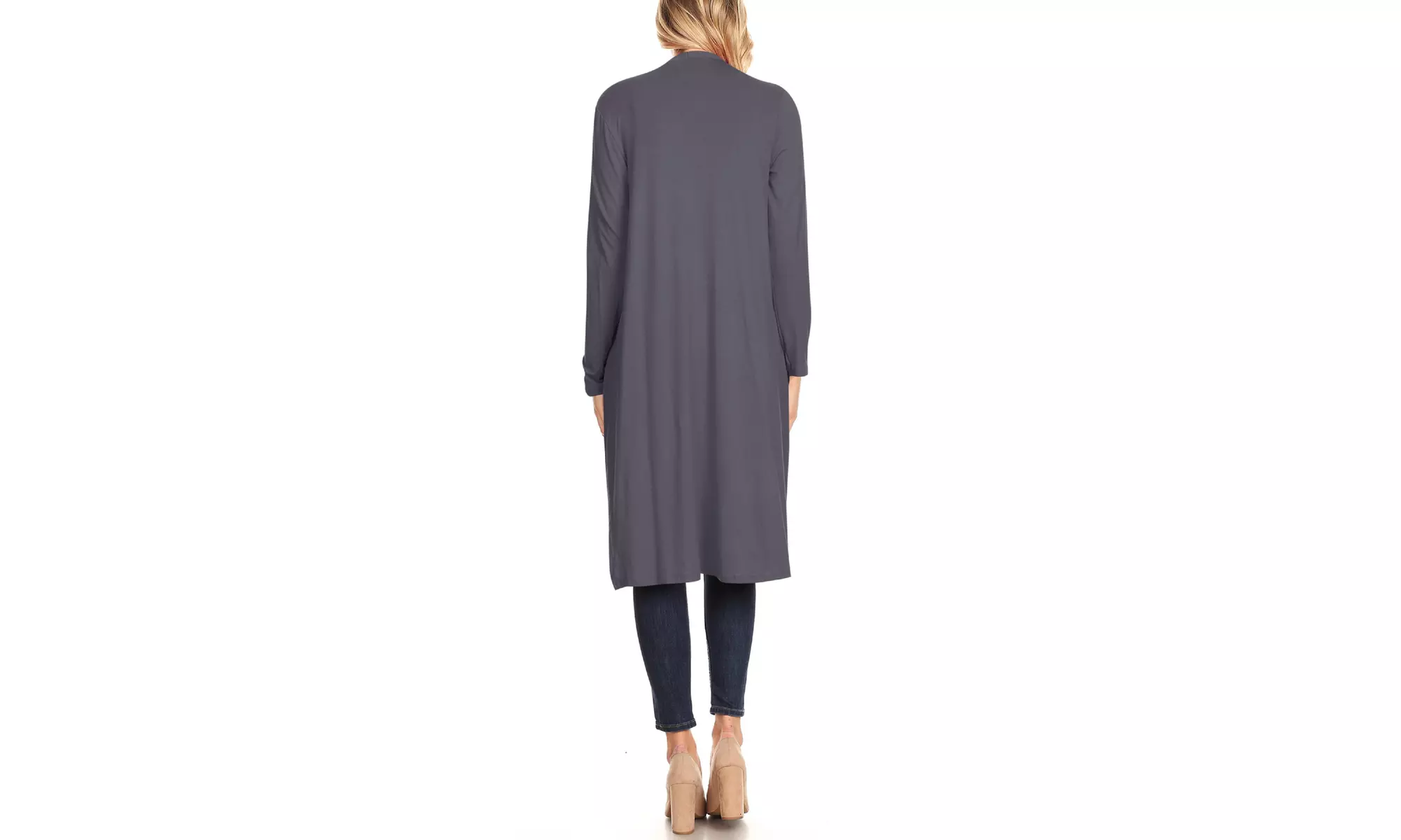 Women's Casual Open Front Side Pockets Solid  Long Cardigan