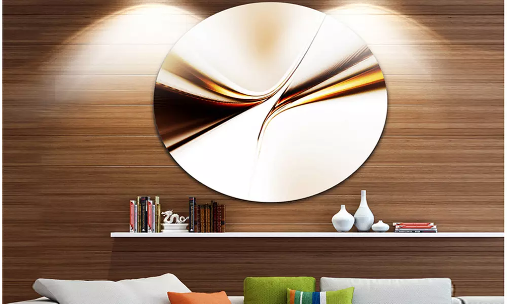 Dynamic Golden Waves' Abstract Circle Metal Wall Art - Primary Image