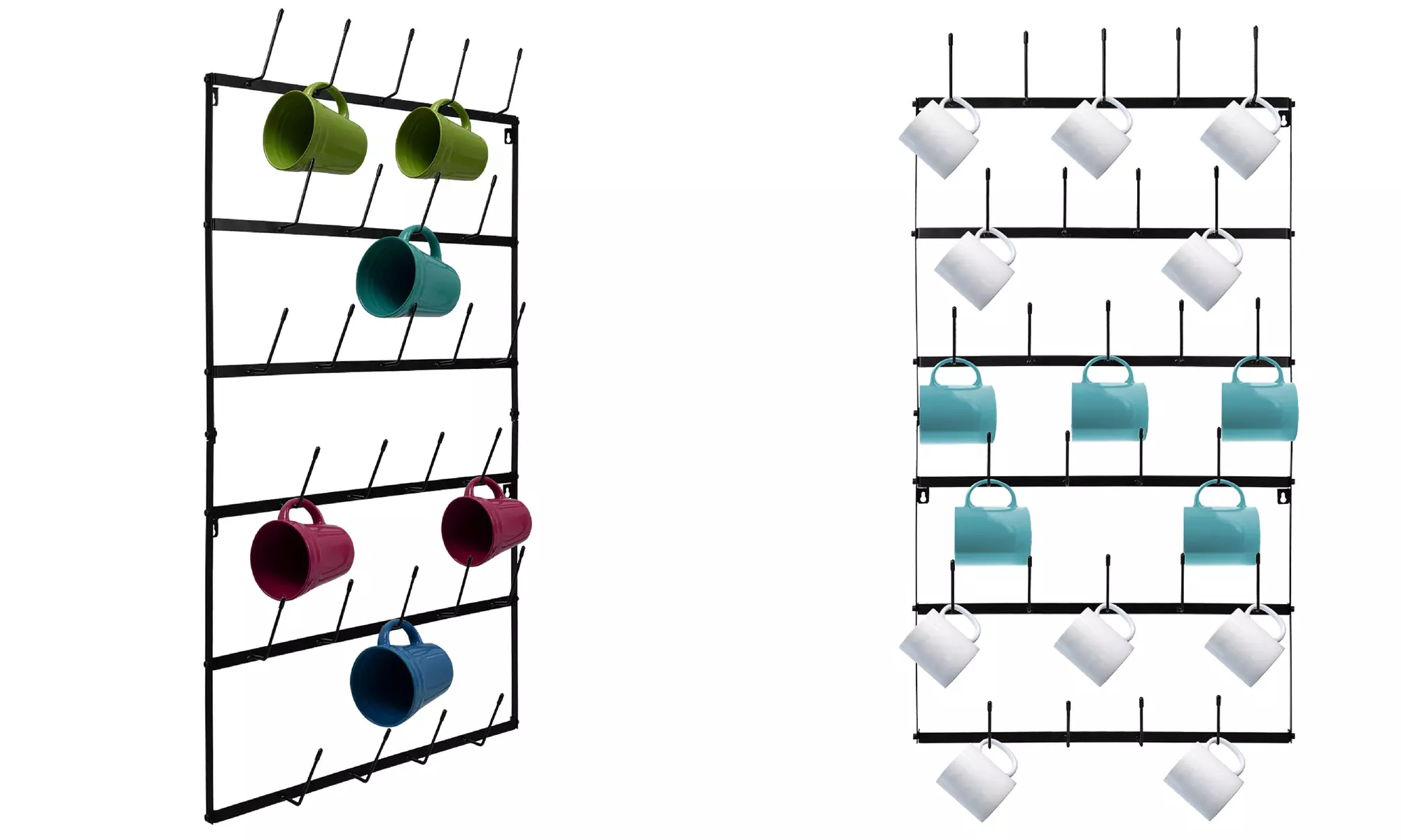 Wall Mounted Mug Rack Cup Holder- Home Storage Hooks w/ 6-Tier Display Organizer - Primary Image