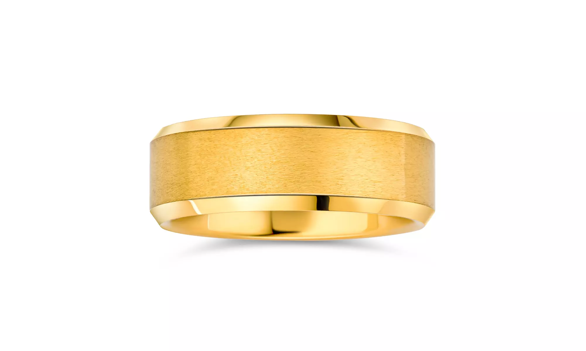 Beveled Edge Matte Silver Couples Wedding Band Titanium Ring 8MM Wide - Primary Image