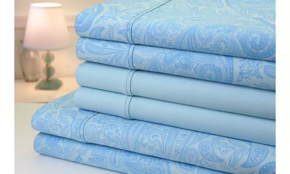 Bibb Home Paisley Print 1200 Thread Count Cotton Rich Sheets Set (6pc)