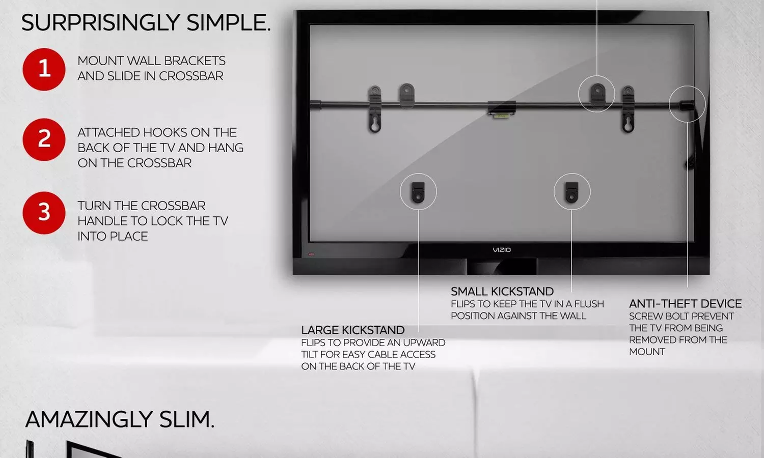 VIZIO XMF1000 Quick Install Slim HDTV Wall Mount (Black) - Second Medium