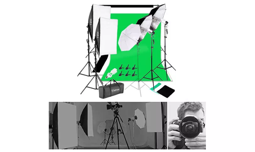 45W Adjustable Softbox Umbrella Backdrop Stand Photography Lighting Kit