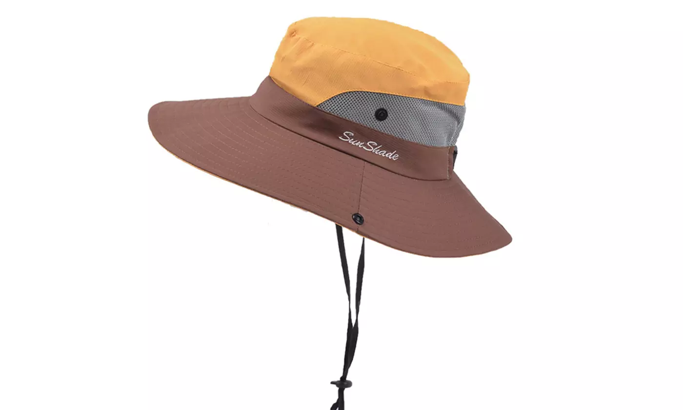 Sun Hat for Women with Wide Brim Ponytail - Beach Hats