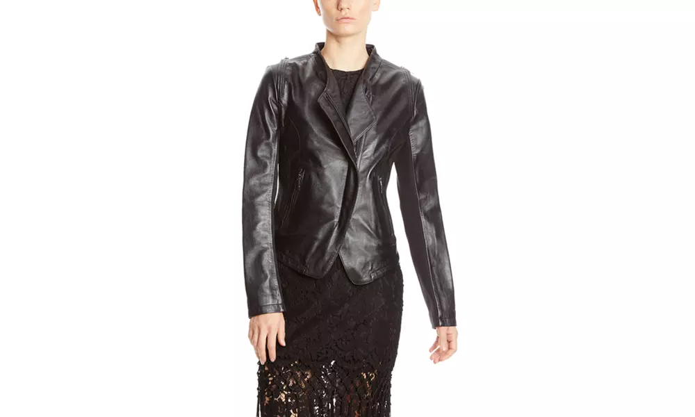LAUNDRY BY SHELLI SEGAL Leather Jacket with Asymmetrical Zip - Primary Image