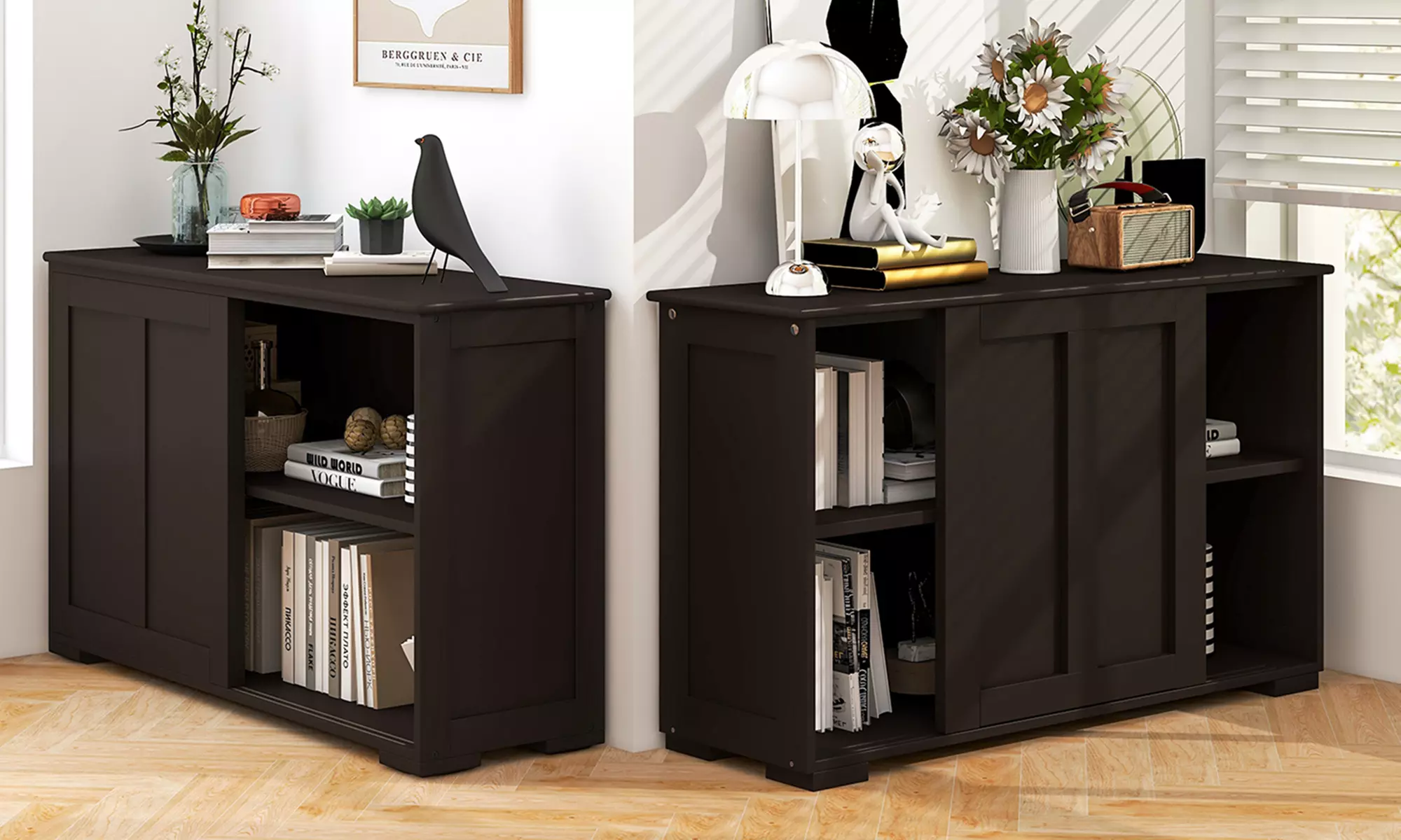 Costway Stackable Buffet Sideboard Set of 2 w/ Sliding Doors & Adjustable Shelf