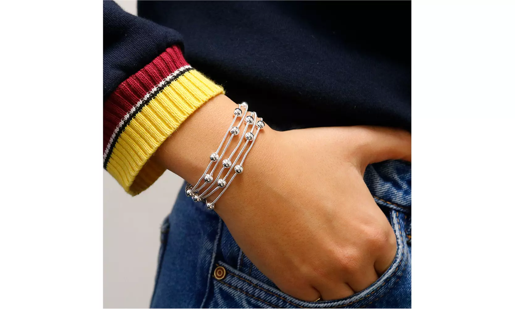 Ladies Multi Row Beaded Snake Bracelet