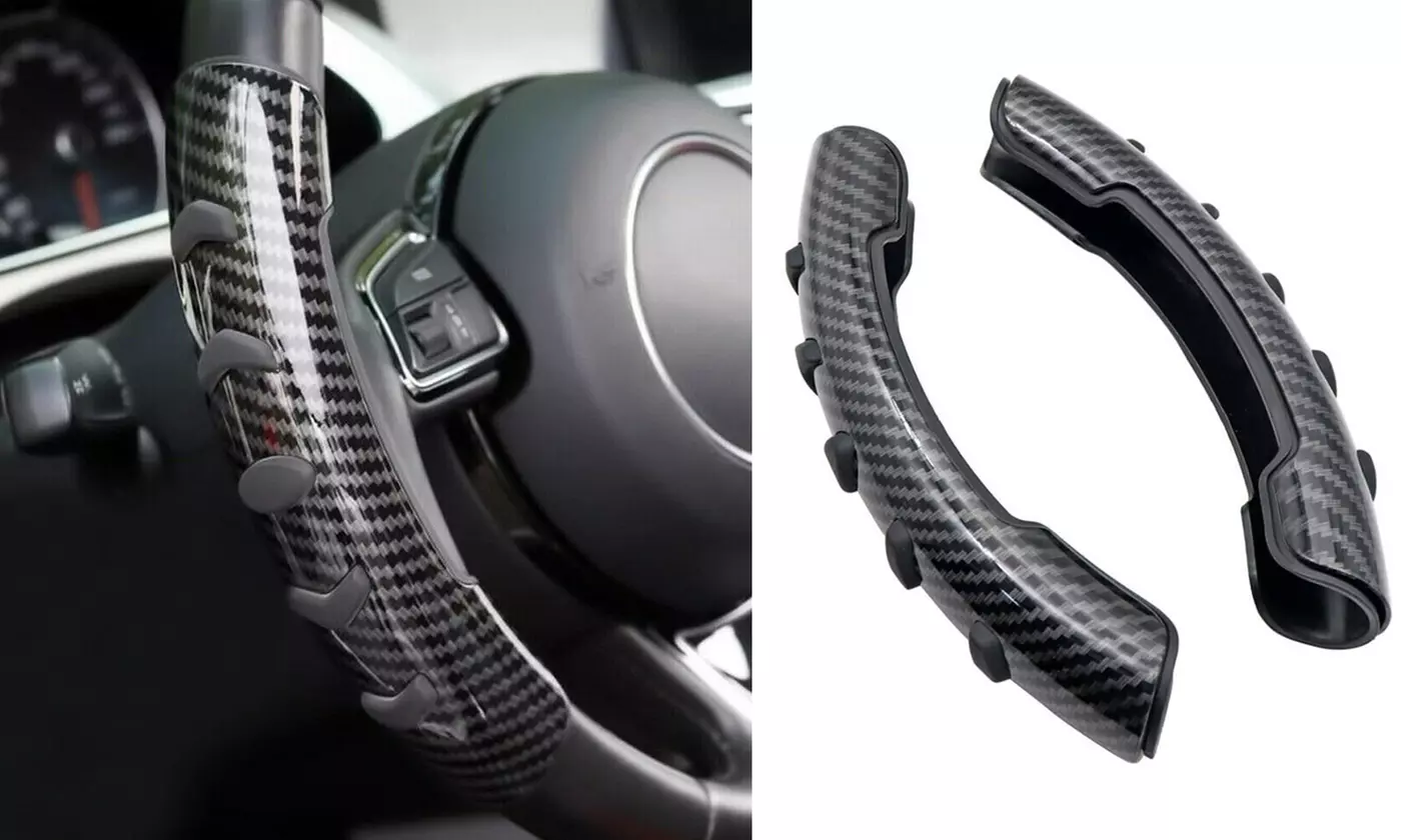 2pc Universal Carbon Fiber Non-Slip Steering Wheel Booster Cover Car Accessories - Primary Image