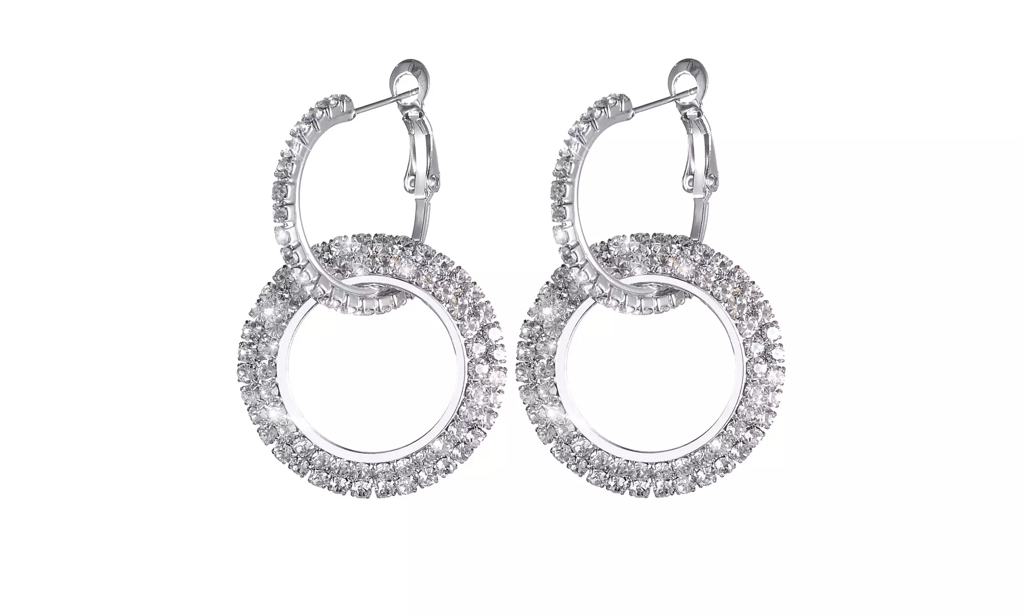 Swarovski Crystal Double Hoop Earrings in 14k white gold - Primary Image