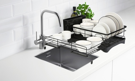 NewHome Expandable Extra Large Dish Drying Rack W/ Drainboard & Utensil Holder