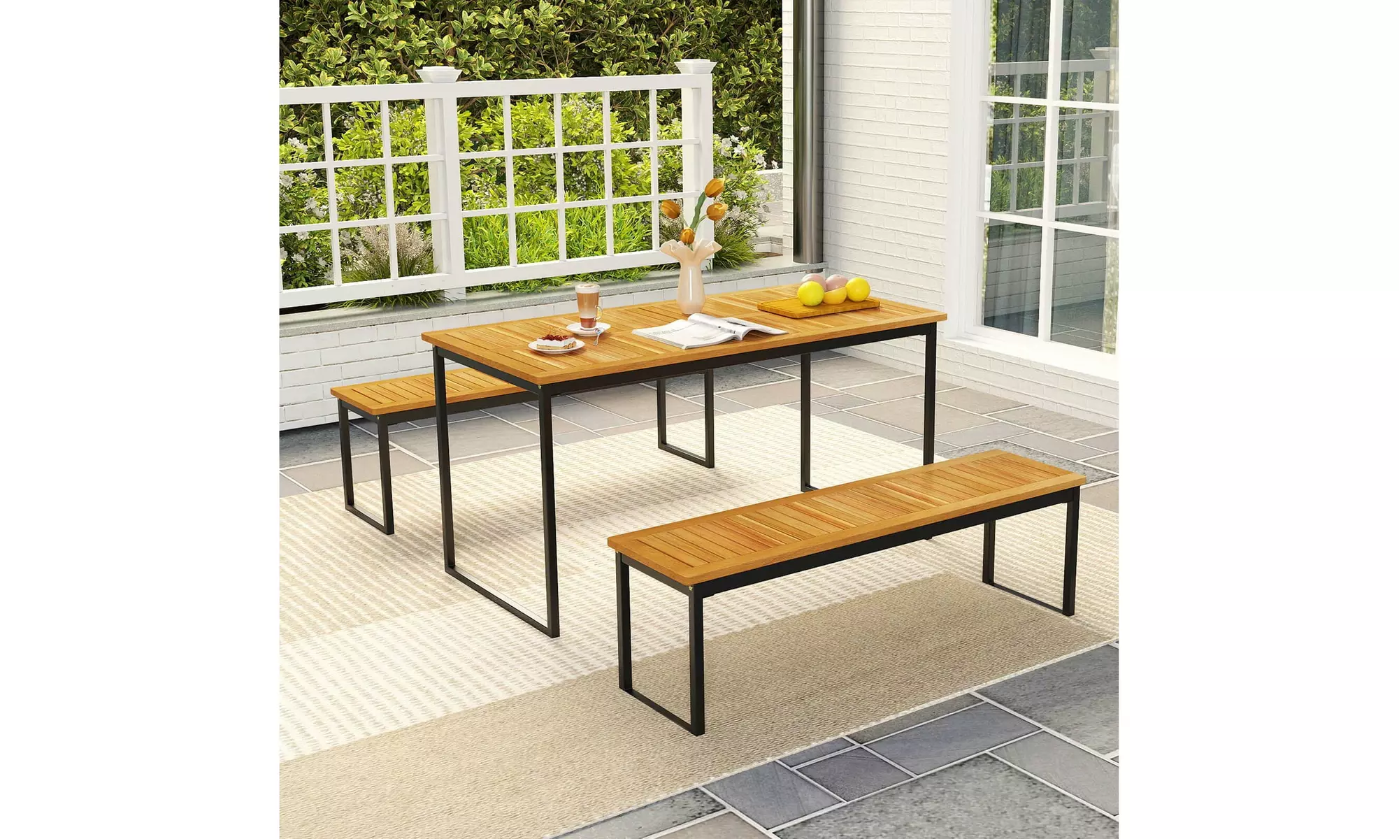 Costway 51" Wooden Outdoor Bench Patio Dining Bench with Acacia Wood Seat