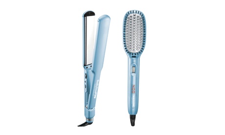 BabylissPRO Nano Titanium 1.5 Flat Iron And Thermal Paddle Brush Set 1 Yes High