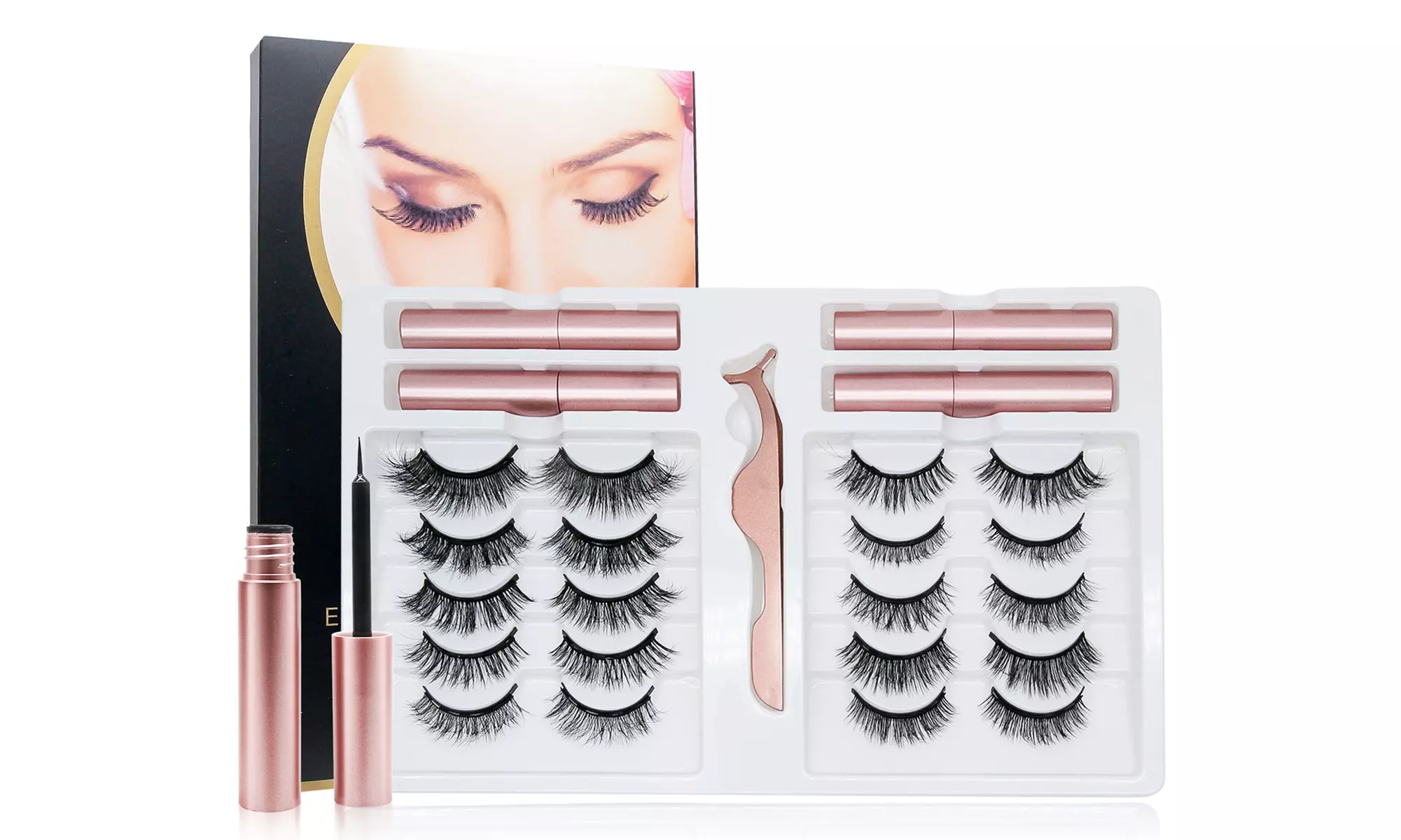 False Eyelashes 5/10Pairs Reusable Magnetic Eyelashes & 2/4Pcs Magnetic Eyeliner