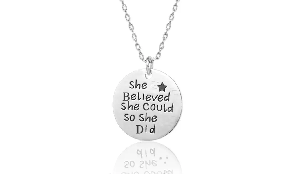 Sterling Silver She Believed She Could So She Did Engraved Necklace - Primary Image
