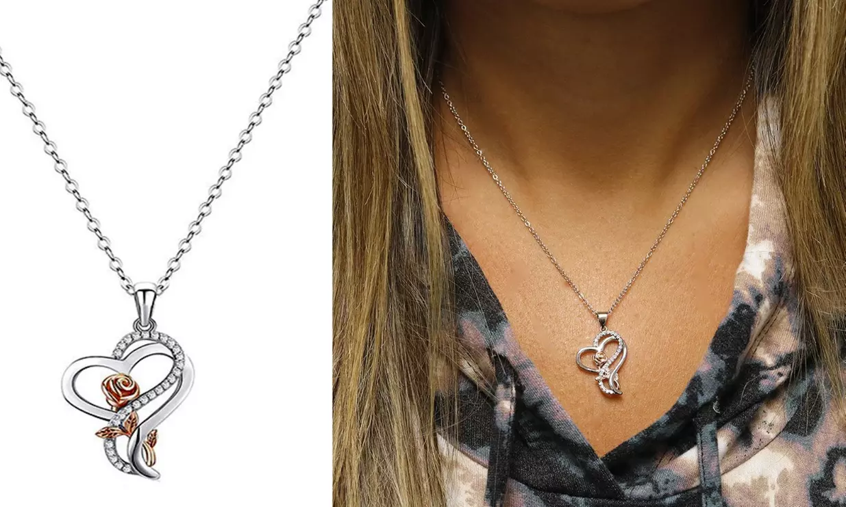 Mothers Day Special Crystal Heart Flower Necklace Made W/Crystals From Swarovski - Primary Image