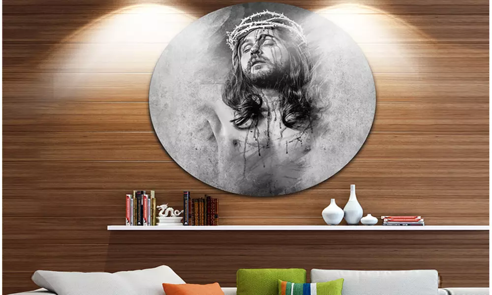 Jesus Christ' Abstract Portrait Circle Metal Wall Art - Primary Image