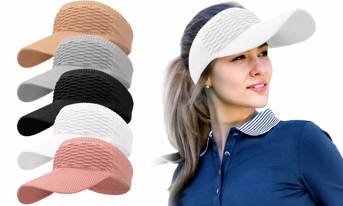 3PCS Women Quick Drying Knitted Open Top Sun Visor Hat - Primary Image