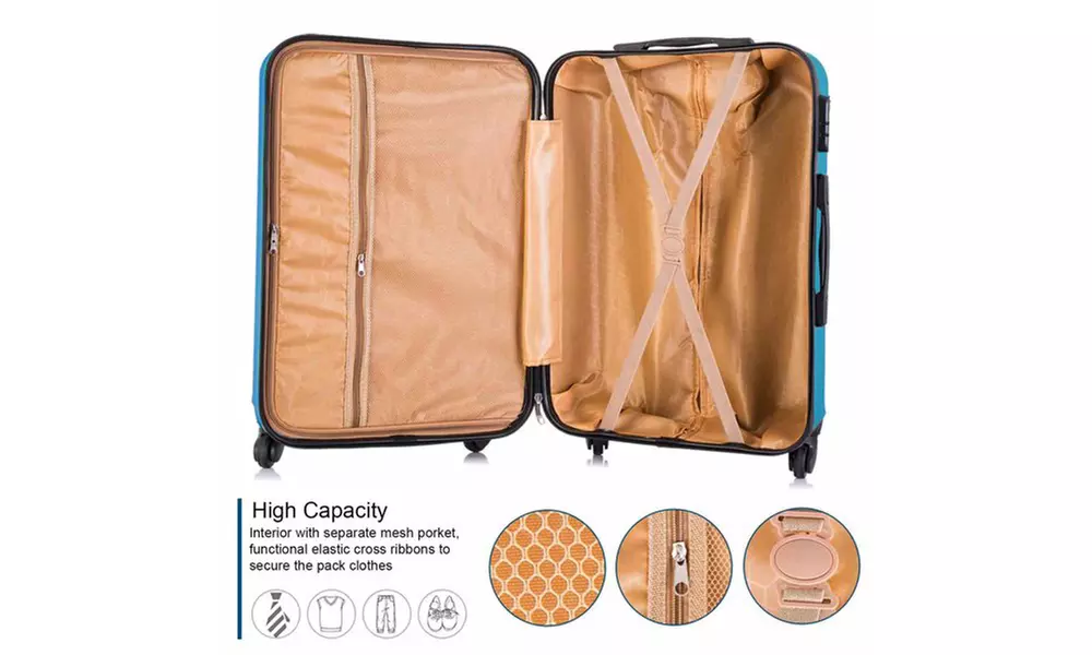 4 Piece Set Luggage Sets Suitcase ABS Hardshell Lightweight Spinner Wheels Blue