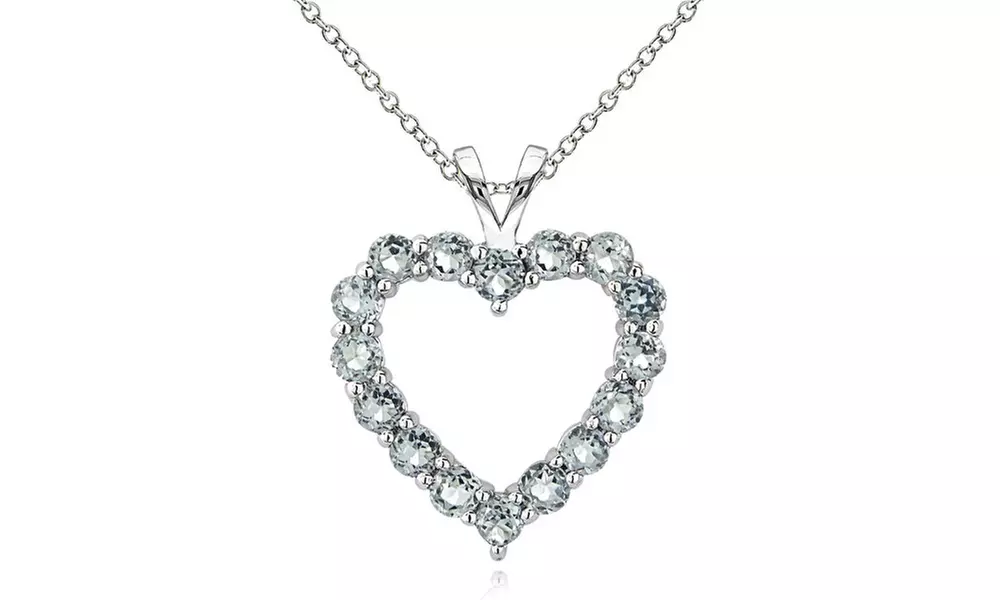 Light Aquamarine Open Heart Pendant Necklace in Sterling Silver - Primary Image
